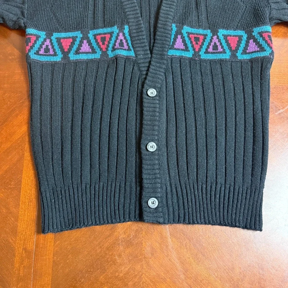 VINTAGE Michael Gerald‎ Cardigan Mens Black Size L Grandpa Sweater 90s